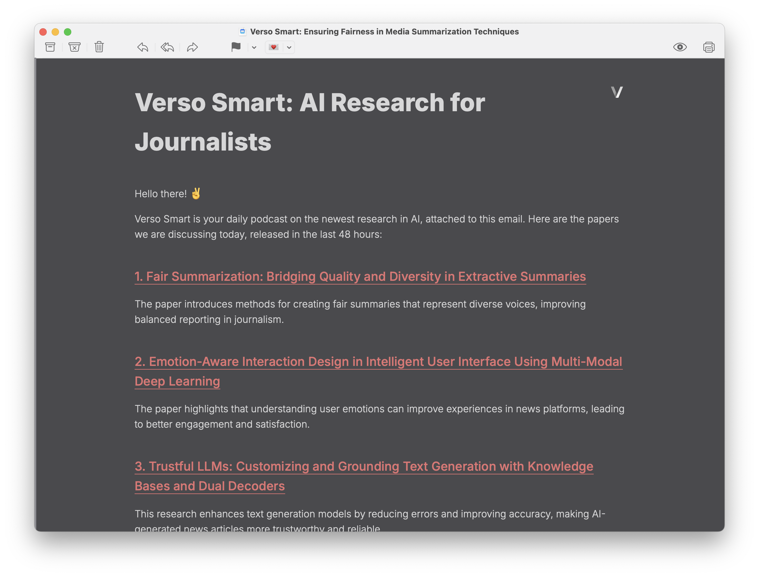 Here's a sample Verso Smart newsletter